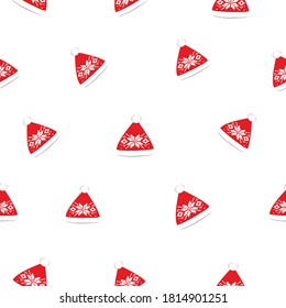 Seamless pattern of red caps. Scandinavian style. Isolate. Christmas and new year background concept. Vector cartoon illustration for wrapping paper, cover, Wallpaper, fabric, textiles, etc.