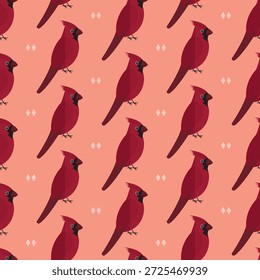 Patrón sin fisuras Cardinal rojo pájaro animal sobre fondo rosa Vector Fondo de pantalla textil giftwrap tela