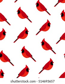 Seamless pattern with red cardinal. Vector background.