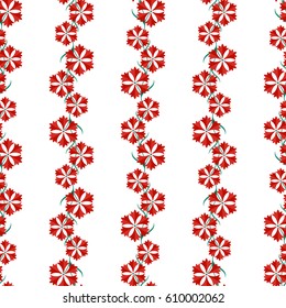 Seamless pattern of red Carnation flower in garlands. Korean Parents day symbol trellis print. Vector Illustration.