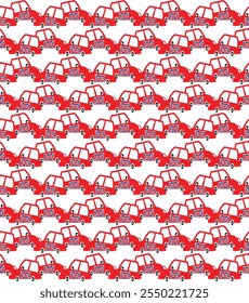 Seamless pattern of red cars on white background 