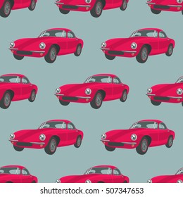 Seamless pattern with red cars. Retro sport car. Vector illustration.