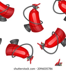 Seamless pattern of red cartoon fire extinguisher isolated on white background. Vector illustration