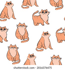 Seamless pattern with red cat. Cartoon background for textile, fabric, clothes, wear, WEB, girls and boys and other designs.