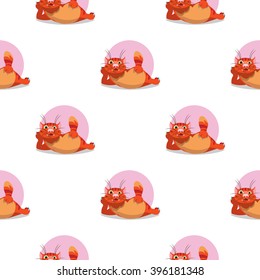 Seamless pattern with red cat cheerful. Serial rhythmic pattern.