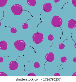 Seamless pattern of red cherries on a green background