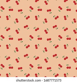 seamless pattern with the red cherries. sweet red rip cherry berries on pink background.
