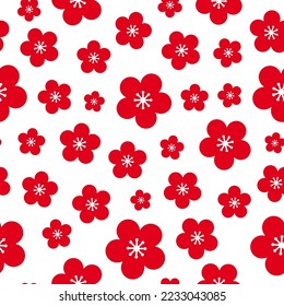 Seamless pattern with red cherry blossoms. Chinese floral seamless pattaern.
