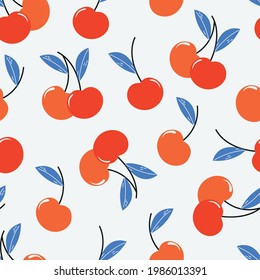 Seamless pattern of red cherry. Pattern design, flat cherry pattern template vector