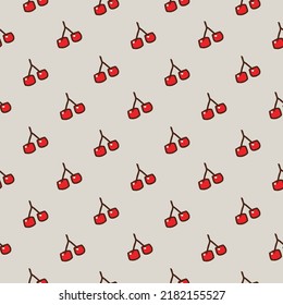 Seamless Pattern with Red Cherry Design on Grey Background