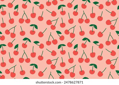 seamless pattern with red cherry fruits, perfect for summer-themed apparel, home decor, packaging, stationery items and and greeting cards - vector illustration
