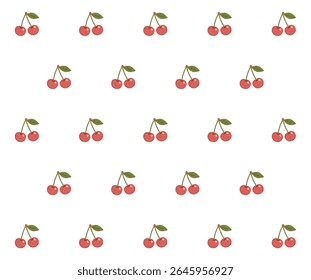 Seamless pattern with red cherry fruits and green leaves. Pattern for print, fabric, design. Vector illustration