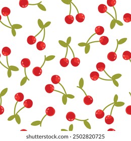 Seamless pattern with red cherry on white background . Vector illustration.