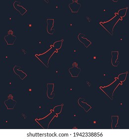 Patrón sin brillo con piezas de ajedrez rojas. Textura con elementos de ajedrez en estilo doodle.