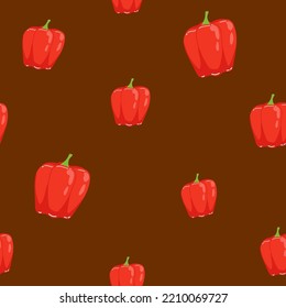 Seamless pattern with red chili on pastel grey background. Hand drawn vector illustration