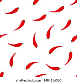 Seamless Pattern Red Chili pepper for paper, Fabric, vector illustration isolated white background.