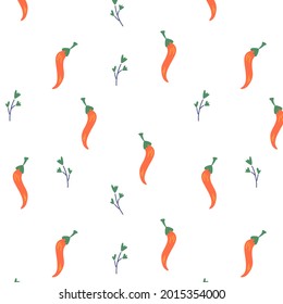 Seamless Pattern with Red Chili Pepper. Mexican hot peppers. Fresh Vegetables. Perfect for Your Design, Web, Wrapping Paper, Fabric, Wallpaper. Vector illustration flat style