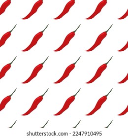 Seamless pattern with red chili pepper on a white background. Square composition. Vector background. 