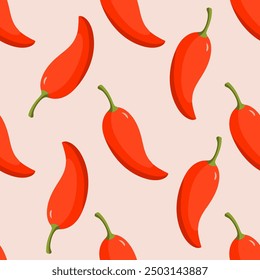 Seamless pattern with red chili pepper. Spicy hot pepper. Cartoon style vector illustration.