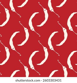 Seamless pattern with red chili pepper. Hot mexican spicy vegetable drawing. Vector background for kitchen, cafe menu, clothes, fabric, textile. Creative print