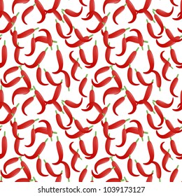 Seamless pattern, red chili peppers isolated on white background