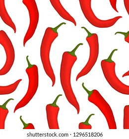 Seamless pattern with red chili peppers on a white background. Vegetable print. Vector illustration