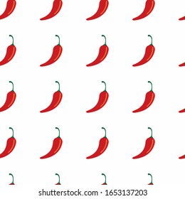 Nahtloses Muster mit roten Chilischoten auf weißem Hintergrund. Vektorillustration von Chilischoten