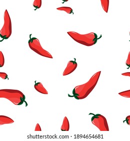 seamless pattern red chili peppers on white background