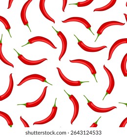 Seamless pattern with red chili peppers. Spicy food. Red hot chili peppers