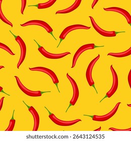 Seamless pattern with red chili peppers. Spicy food. Red hot chili peppers