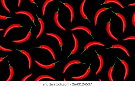 Seamless pattern with red chili peppers. Spicy food. Red hot chili peppers