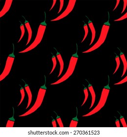 Seamless pattern with red chili peppers on a black background