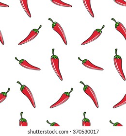 Seamless pattern. Red chili peppers on white background.