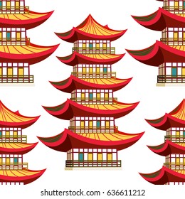 seamless pattern Red Chinese pagoda five levels  Vector illustration