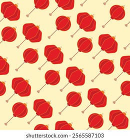 Seamless pattern of red chinese traditional lanterns,  Ideal for festive design, home decor, gift wrap, textile and card.