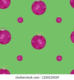 Seamless pattern of red christmas balls on green background