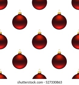 Seamless pattern red christmas balls on white background
