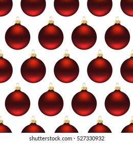 Seamless pattern red christmas balls on white background