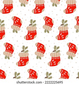 Patrón sin inconvenientes navidad navidad roja, temporada de invierno y decoración vectorial ilustración a mano