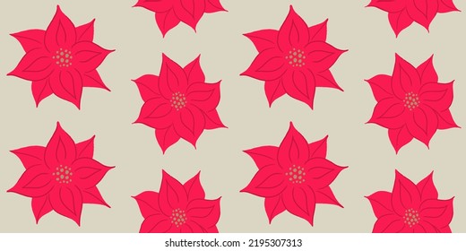 Patrón sin foco de flores de Navidad rojas Poinsettia. Ilustración texturizada a mano dura.