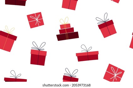 Seamless pattern with red Christmas gift boxes.