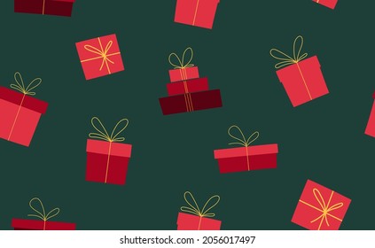 Seamless pattern with red Christmas gift boxes.