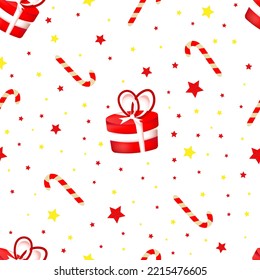Seamless pattern with red christmas gifts on white background. Design for fashion, fabric, textile, packaging paper.