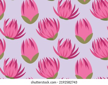 Seamless pattern with red clover buds. Texture with wildflowers in cartoon style.