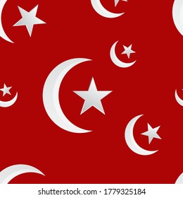 Seamless Pattern with red color and moon Star ornaments