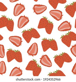Seamless pattern with red color strawberries