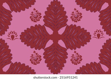 Patrón sin fisuras con flores de tono de color rojo y fondo de tono de color rosa oscuro 