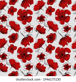 Seamless pattern with red colors. Background with poppies. Print for T-shirts, fabrics, posters, stickers, postcards,packaging, label, poster.