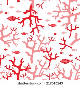 seamless pattern with red coral and fish