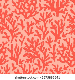 Seamless pattern with red corals on a beige background. Vector graphics.